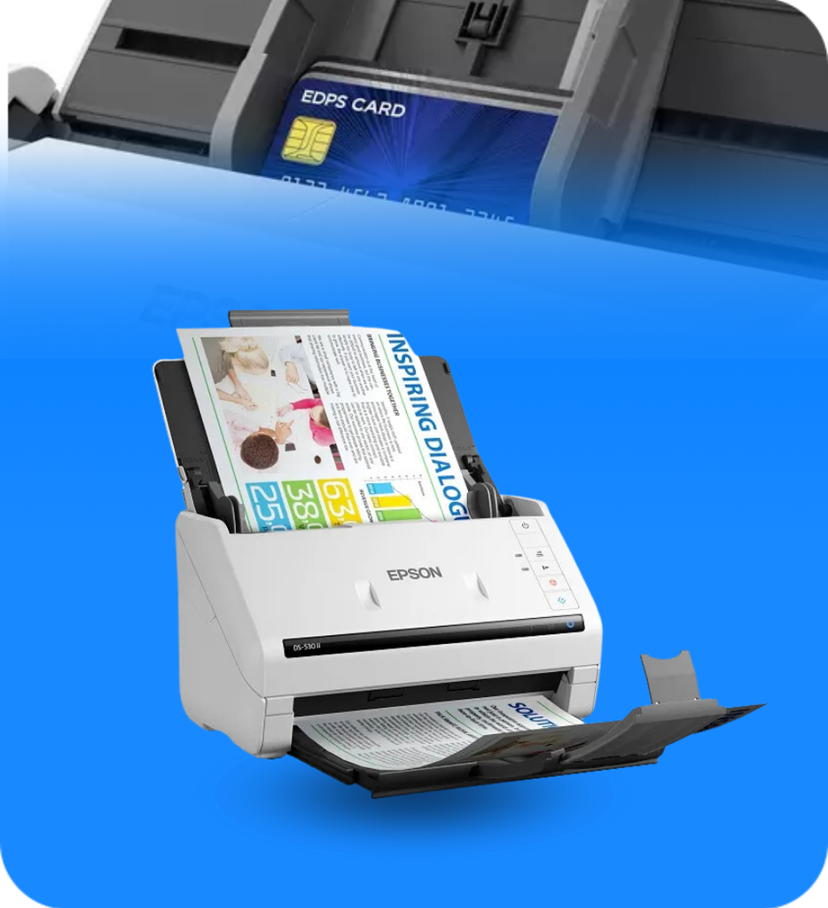 Epson - Escaner a color DS-530 II - Duplex una pasada 35ppm/70ipm - ADF 50pag - 600dpi, Resolución 1,200dpi - Gramaje 27g/m2-413g/m2 - TWAIN, ISIS - 4,000pag x día/200,000 ciclos - USB 3.0 - Windows, MAC - 2 años
