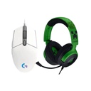 Combo de Headset Gaming Razer RZ04-05180200-R3M1 Kraken V4 X Wired Color Verde Minecraft con Mouse Gaming Logitech G203 910-005791 Lightsync 8000 DPI Color Blanco